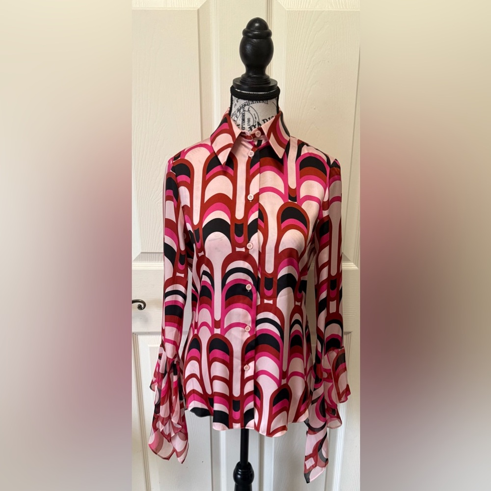 Zara Pink and Black Graphic Button Down Shirt